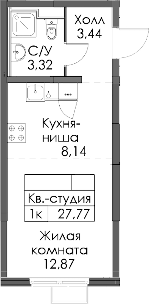 Квартира студия 27.77 м², 5/12 эт., ЖК «Таллинский парк»